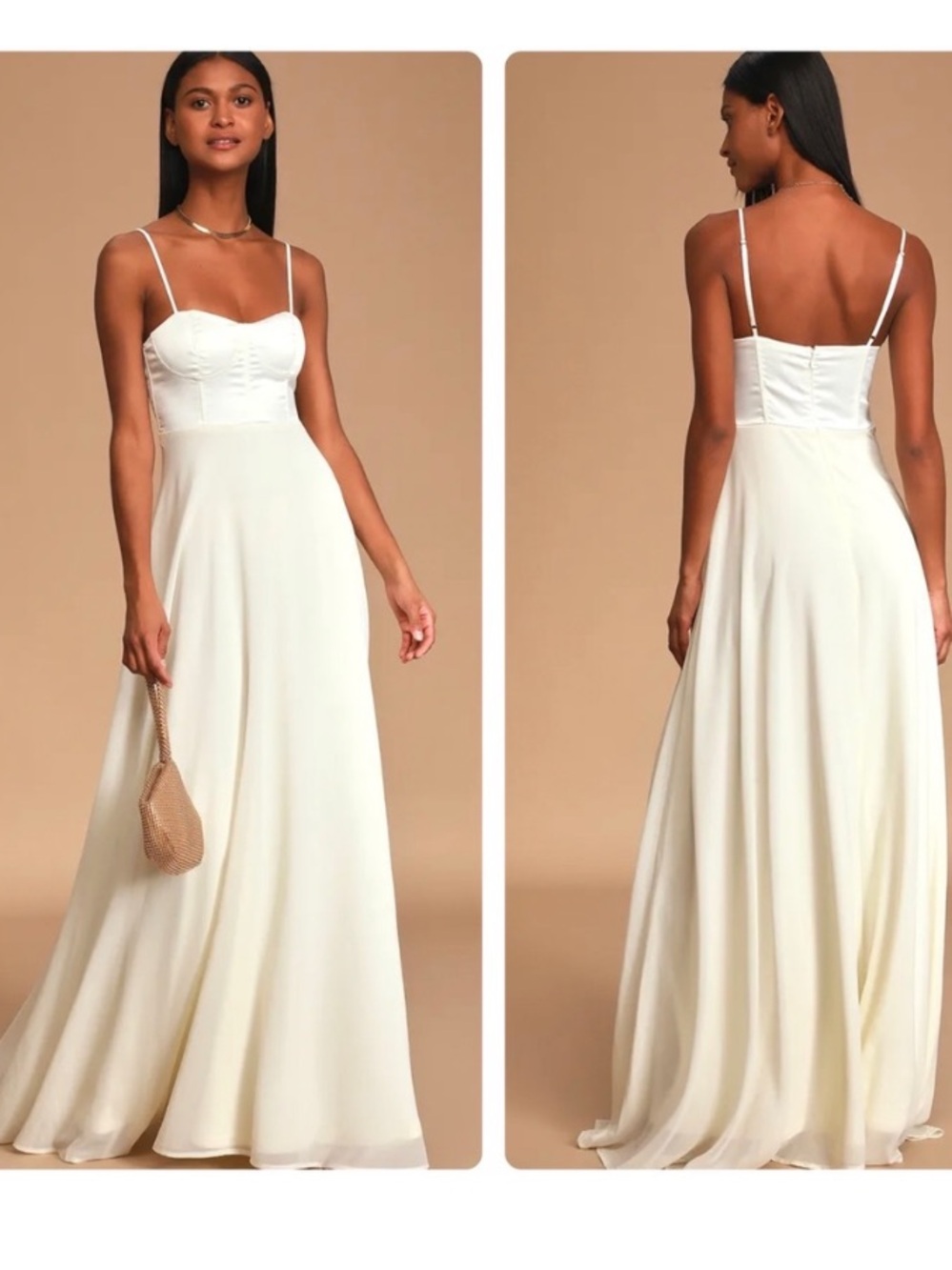 Lulus  Best Part Of Me Cream Satin Bustier Maxi Dress size M